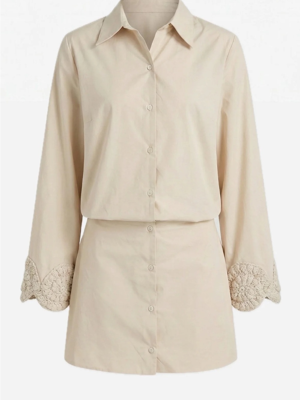 Elexiay Amira 100% Cotton Poplin Mini Shirt Dress in Nude Size XS